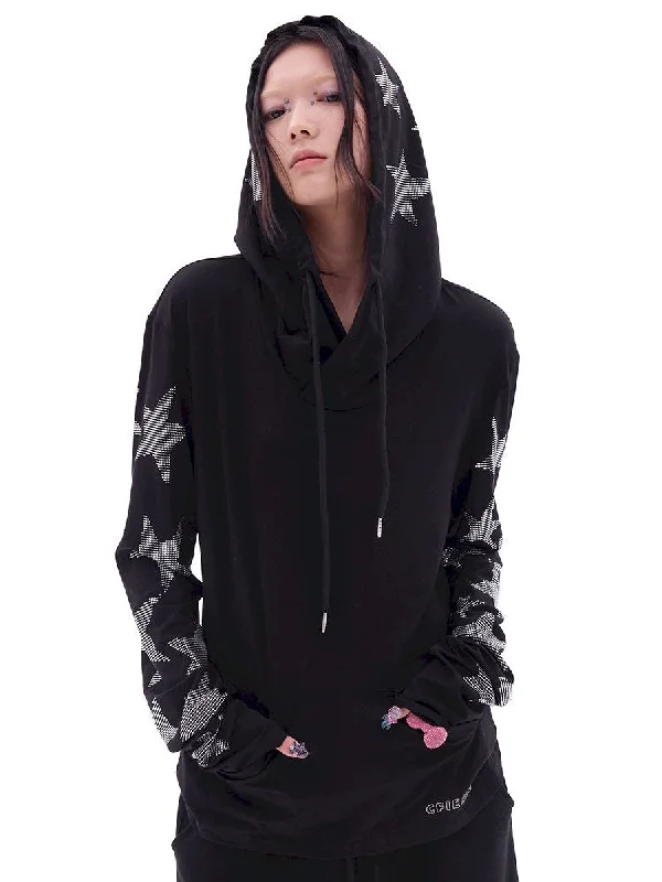 LONG SLEEVE HOODIE WITH PENTAGRAM RHINESTONES [S0000011245]