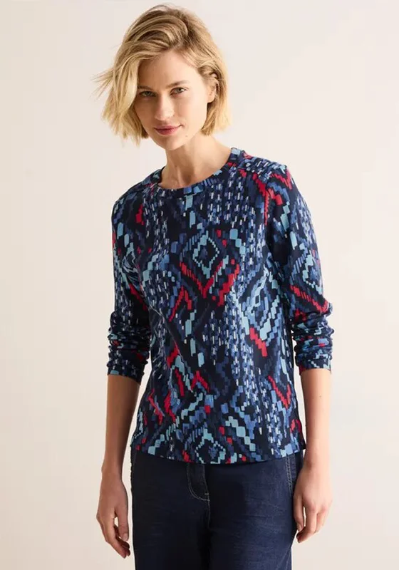 Cecil Geometric Print Top, Navy Multi