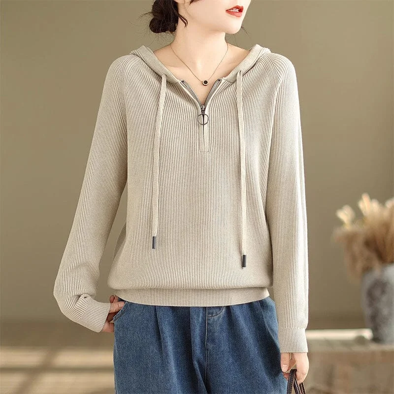 Women Minimalist Casual Knitted Hoodie