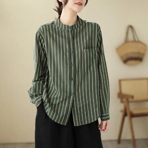 Autumn Casual Stripe Loose Long Sleeve Blouse